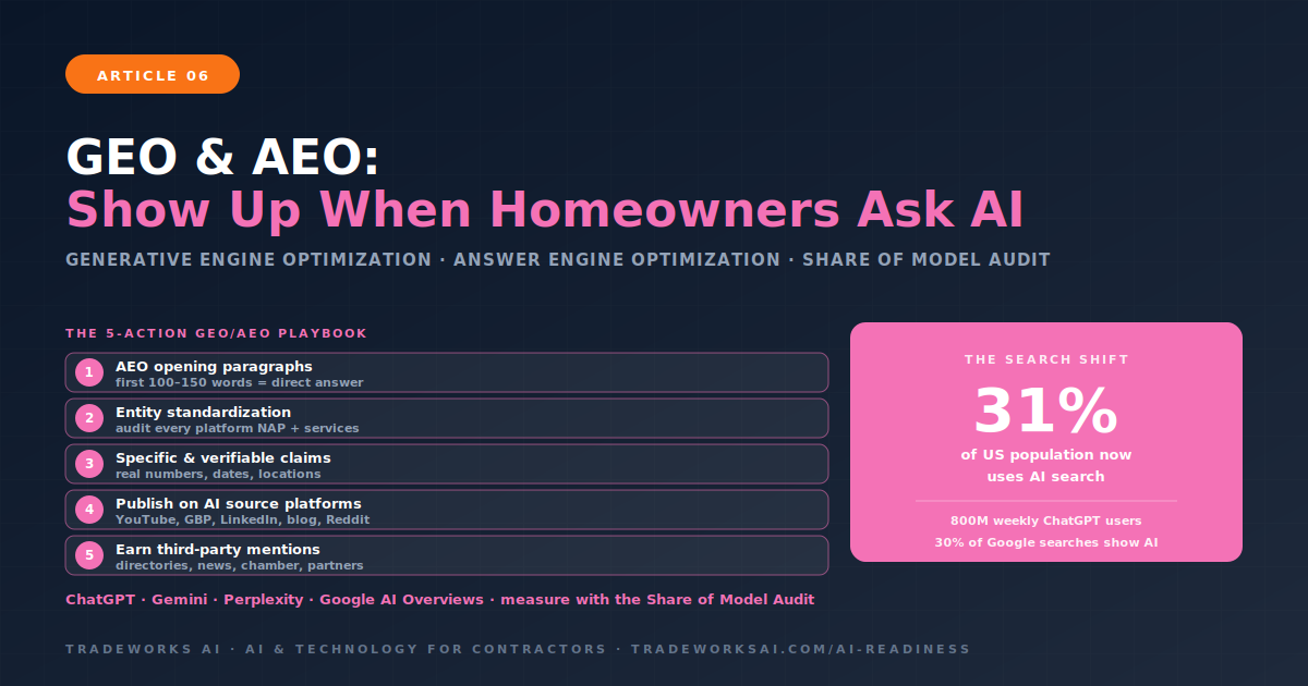 GEO and AEO playbook for contractor AI search visibility